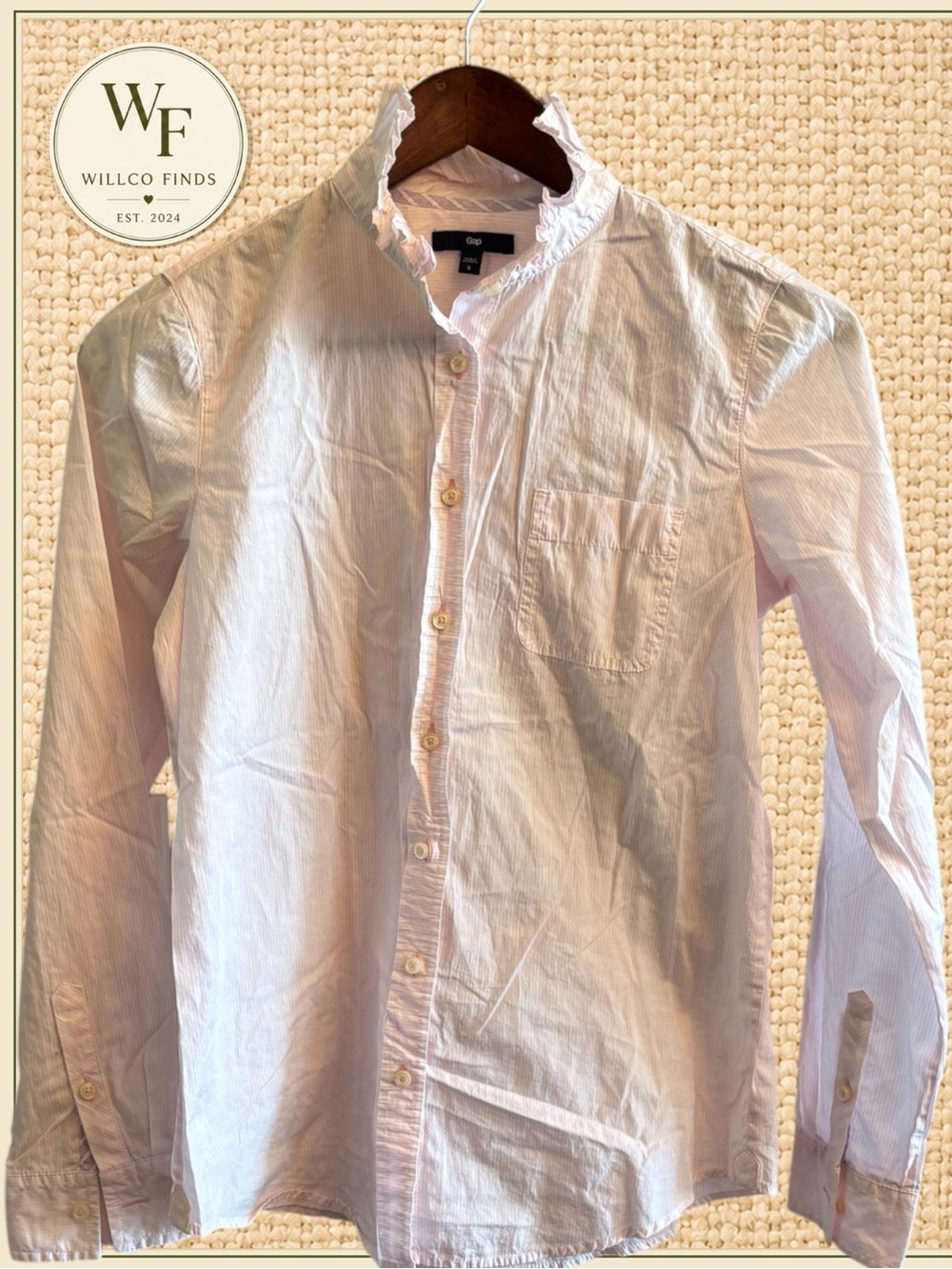 Gap Women’s Small Pink Striped Ruffle Collar Button Front Shirt Blouse
